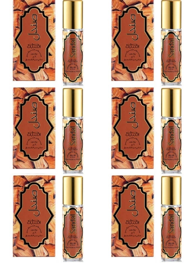 Nabeel 6 Pcs Nabeel Sandal Pure Alcohol-Free Roll On Oil Perfume 6ML Long-Lasting Woody Sandalwood Attar for Men & Women - Image 1